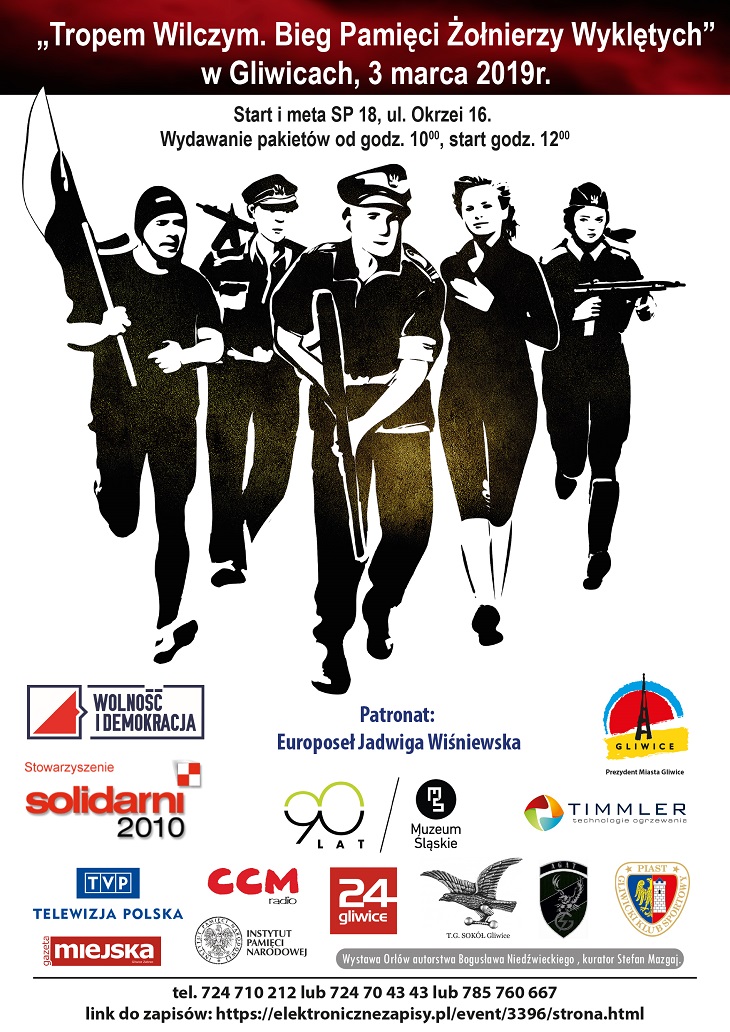 Plakat zachęcający do udziału w biegu „Tropem Wilczym. Bieg Pamięci Żołnierzy Wyklętych”