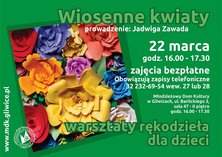 Plakat z kwiatami zapraszający do udziału w warsztatach