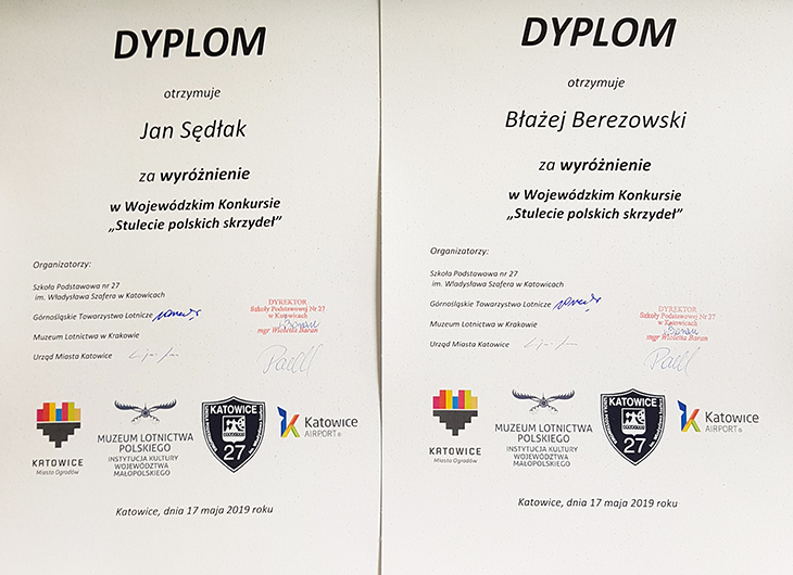 Dyplomy uznania w konkursie dla Błażeja i Janka