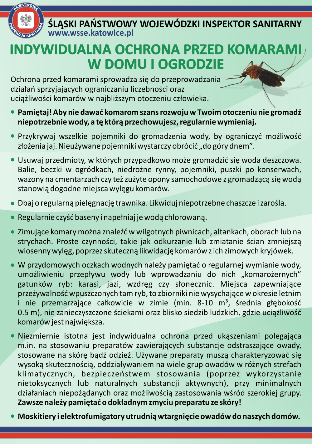 Plakat informujący o zachowaniu ostrożności w kontakcie z komarami.