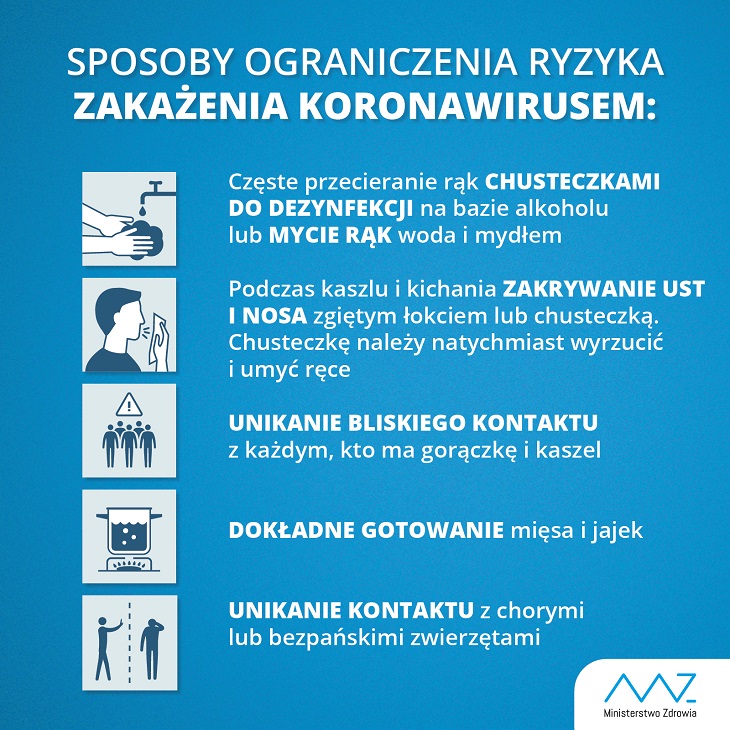 plakat o zaleceniach przeciwko zakażeniu się coronavirusem