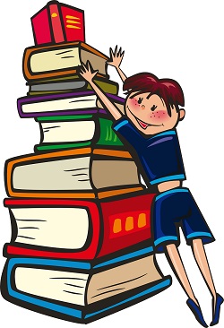 Dziewczynka oparta o stos książek