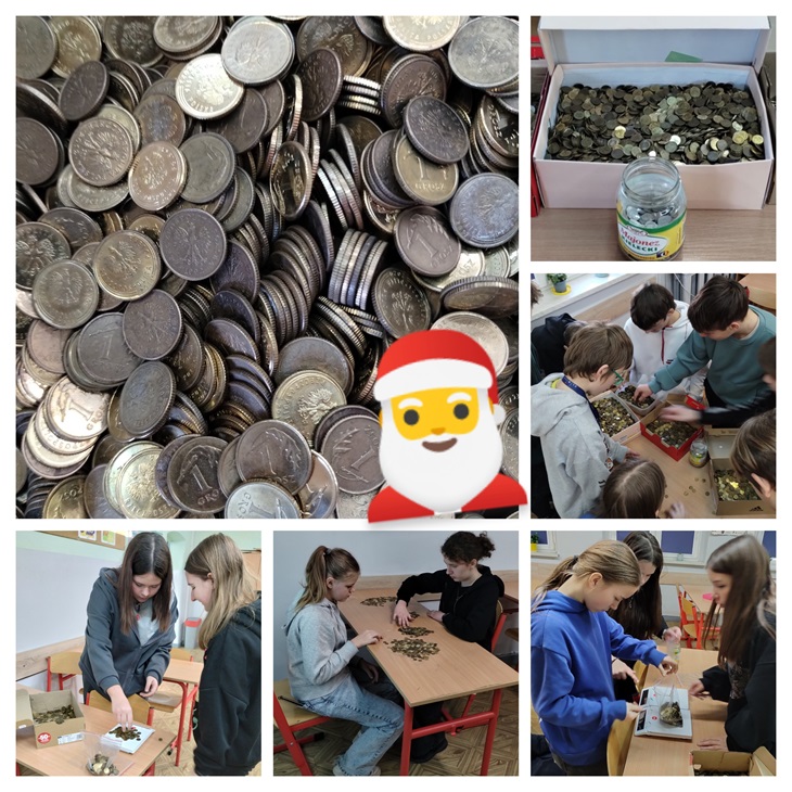 zdjęcie z kascji ile wazy św. Mikołaj uczniowie liczą pieniądze