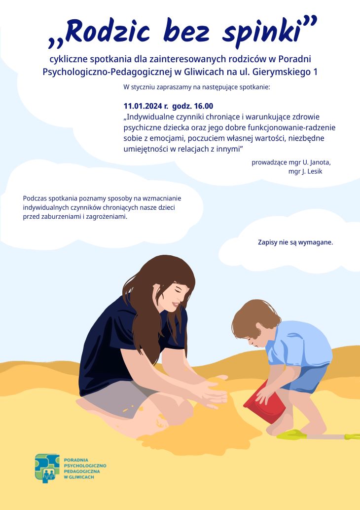 Plakat, na którym dziecko bawi się z mamą w piasku
