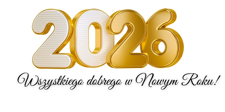 Na obrazku widnieje duży, dekoracyjny napis „2026” wykonany w stylu 3D, z połyskującym złotym wykończeniem oraz jasnym, lekko prążkowanym wypełnieniem. Cyfry wyglądają elegancko i świątecznie.