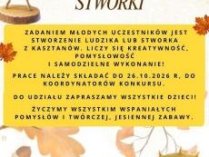 plakat informujący o konkursie jesiennym dotyczącym ludzików z kasztanków