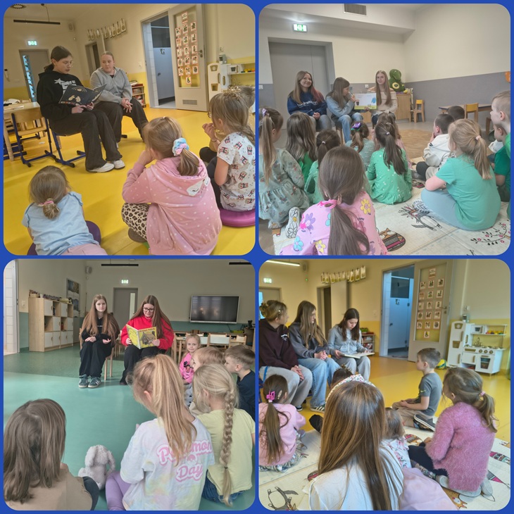 Wolontariusze z SKW odwiedzili przedszkole, gdzie czytali dzieciom bajki i opowiadania. Spotkanie przebiegło w ciepłej i radosnej atmosferze, a najmłodsi z dużym zainteresowaniem słuchali historii.