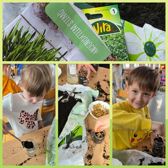 uśmiechnięte dzieci sadzące wiosenne sadzonki