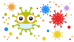 ilustracja przedstawia kolorowe wirusy w powiększeniu